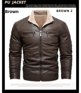 Close-up of brown PU leather jacket with faux fur lining and shoulder textures
