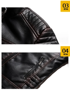 Detail of vintage PU leather jacket featuring reinforced shoulder stitching and metal zipper