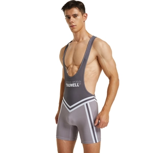 Léotard de lutte gris pour homme avec coupe ajustée et bandes latérales contrastées