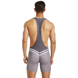 Combinaison de lutte pour hommes séchage rapide avec dos en Y et contraste de gris