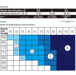 Detailed size chart for men's mesh thongs showing waist measurements and fit guide
