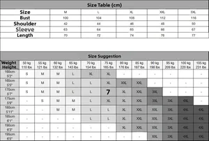 Size chart table for men's corduroy shirt showing measurements in cm and weight suggestions