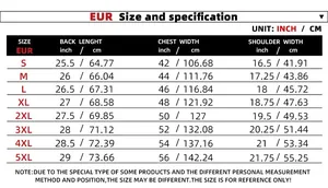 Size chart for men's PU leather vest with chest and shoulder measurements from S to 5XL