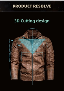 Detail of 3D stereoscopic tailoring and shoulder movement angles on brown leather jacket