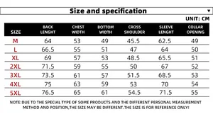 Detailed size chart for men's PU leather jacket ranging from size M to 5XL in centimeters