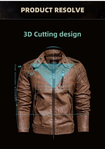Detail showing 3D cutting design and ergonomic shoulder structure of brown PU leather jacket