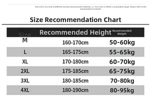 Size chart for men's PU biker jacket with height and weight recommendations from M to 4XL