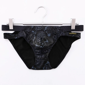 Men's sexy snakeskin print low waist briefs with stylish hollowed-out double waistband