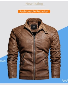 Detailed view of the diamond-quilted stitching on a men's brown leather motorcycle jacket