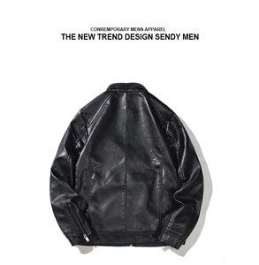Vue arrière de la veste de moto noire pour hommes avec col montant et coutures à double aiguille
