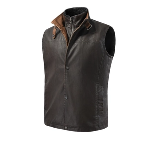 Men Vintage PU Leather Vest With Removable Faux Fur Collar Splicing Windproof Casual Winter Sleeveless Jacket Outerwear