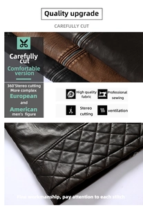 Detailed macro view of quilted diamond pattern and premium metal zipper on men's leather jacket