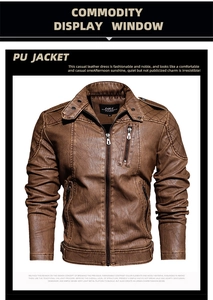 Detail of men's brown PU leather jacket featuring diamond quilted stitching on shoulders