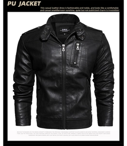 Close-up of black PU leather jacket featuring stand collar and shoulder quilted texture