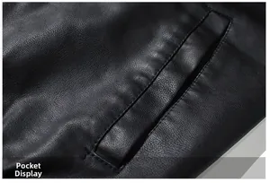 Detailed close-up of side pocket and high-quality leather texture on men's jacket