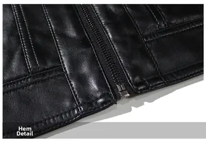 Vue macro de la veste en similicuir pour homme montrant l'ourlet et les coutures