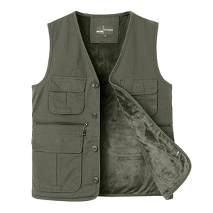 Gilet de pêche extérieur pour homme en vert militaire avec doublure polaire et poches