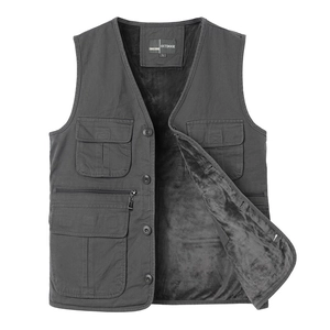 Gilet de travail outdoor gris foncé pour hommes avec poches multiples et doublure polaire