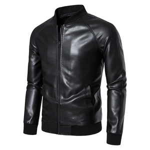 Men's Casual PU Leather Jacket Windproof Warm Stand Collar Motorbike Bomber Coat For Men Slim Fit Winter Outerwear Top