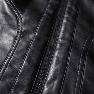 Veste en cuir PU noir pour homme, style motard minimaliste avec col montant et zip métallique