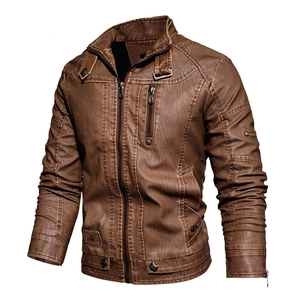 Men Vintage PU Leather Motorcycle Jacket Stand Collar Biker Coat Slim Fit Casual Daily Outwear For Autumn Winter