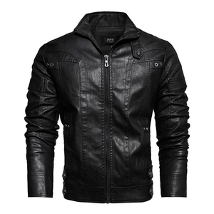 Men Retro PU Leather Jacket Stand Collar Motorcycle Biker Jacket Padded Plush Warm Windproof Winter Coat Casual Outerwear Men