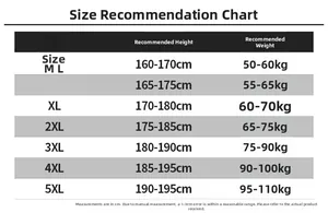 Size chart for men's PU leather jacket including recommended height and weight ranges