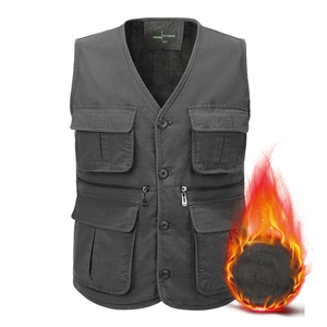 Gilet Extérieur pour Hommes avec Plusieurs Poches et Doublure Polaire Chaud Pêche Photographie Coton Cargo Veste sans Manches