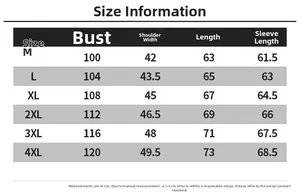 Detailed size chart for men's PU leather jacket including chest and sleeve measurements