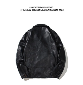 Vue arrière du blouson motard en PU noir pour homme avec coutures et finition lisse