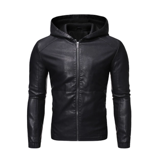 Men Casual Hooded Synthetic Leather Jacket Slim Fit Windproof Moto Biker Coat Fleece Lined Outerwear For Autumn Winter