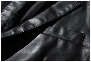 Detail shot of the chest pocket and premium leather texture on a men's black jacket