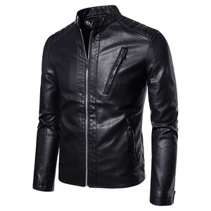 Veste en Cuir PU pour Hommes Coupe Ajustée Col Montant Biker Moto Manteau Multi Fermeture Éclair Épaule Matelassée