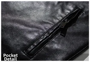 Vue macro de la texture en similicuir noir et détail de la poche zippée métallique fine