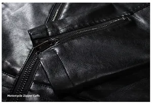 Détail de la fermeture éclair en métal argenté sur la manche du blouson en cuir noir