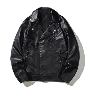 Veste de Moto en Similicuir PU pour Homme Revers Fermeture Éclair Asymétrique Manteau Biker Style Punk Mode Vêtements Casual Noir