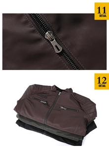 Detail of premium PU leather biker jacket featuring quilted shoulders and zipper pockets