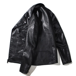 Veste de motard classique en similicuir noir pour homme avec fermetures éclair argentées