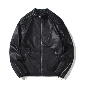 Veste de moto noire en similicuir PU pour homme avec col montant et épaules matelassées