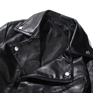 Veste de moto en cuir PU noir pour homme avec col à revers et fermetures éclair