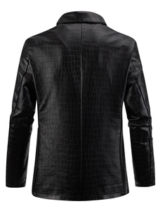 Men's black faux crocodile embossed leather jacket blazer back view in smooth finish