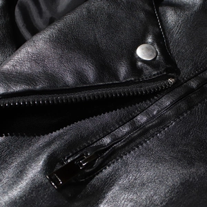 Veste de moto en cuir PU noir pour homme avec col à revers et fermeture éclair en métal