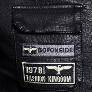 Men's motorcycle leather jacket featuring detailed embroidery and durable multi-pocket design