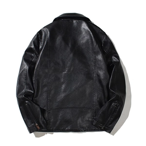 Vue arrière du blouson motard en similicuir noir pour homme avec détails zippés aux manches