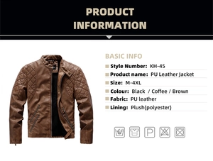 Detail view of brown PU leather jacket with quilted shoulders and warm fleece lining
