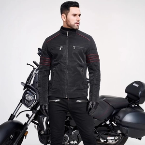 Men Slim Fit Motorcycle PU Leather Jacket Brushed Faux Leather Windproof Zipper Pockets Riding Stand Collar Quilted Sleeves