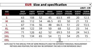Detailed size chart for retro PU leather jacket with measurements in centimeters