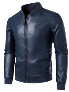 Giacca Moto da Uomo in Pelle PU Casual Collo Alto Bomber Antivento Tinta Unita Cappotto con Zip Primavera Autunno
