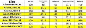 Detailed size chart for men PU leather bomber jacket including Asian and EU measurements