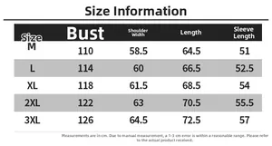 Detailed size guide table for men's PU jacket featuring measurements from M to 3XL